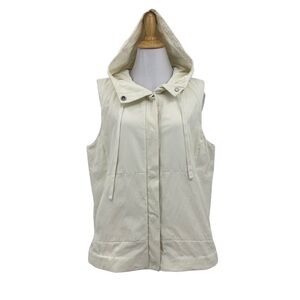 Eileen Fisher Cream Fleece Lined Vest with Snap Buttons and Hood